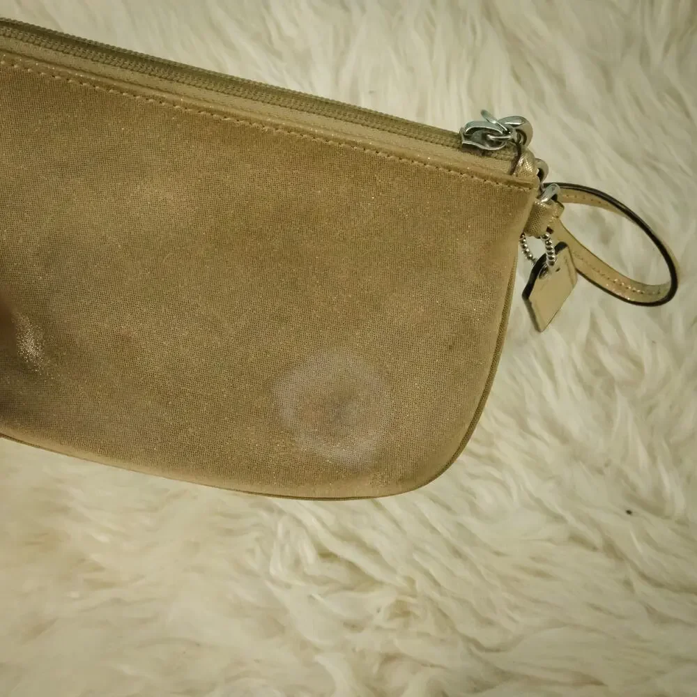 Coach Champagne Gold Metallic Small Zip Closure Wristlet Clutch Bag Purse